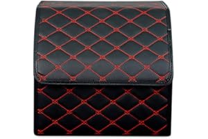 Ergocar Maletero Organizador para Coche Cuero de Lujo PU Almacenamiento Bolsa Impermeable Plegable Organizador para Auto/SUV/Camión (Negro Rojo-S)