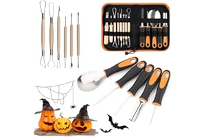 Zinueen Halloween Kürbis Schnitzset, 11 Stück professionelles Kürbisaus Stechwerkzeugset Edelstahl Schnitzwerkzeugset Edelstahl Werkzeug Halloween Dekoration für Kinder Erwachsene (11pcs)