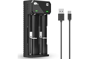 IMREN Chargeur Accu 18650, 2 Slots Chargeur Piles Rechargeable Li-ION 3,7V 18650 18490 18350 18500 17500 14500 20700 21700 26650 Batterie au Lithium (avec USB-C)