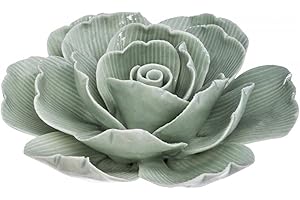 Hogar y Mas Rosa Flor Decorativa de Cerámica, Figura Decoración Original 10 cm - Verde
