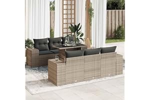 IKAYAA 7-TLG Polyrattan Lounge mit Verstellbare Gartentisch, Gartenlounge XXL mit Stauraum Gartenlounge Outdoor Terrassenmöbel außen Polyrattan Gartenmöbel Set Ecklounge Grau