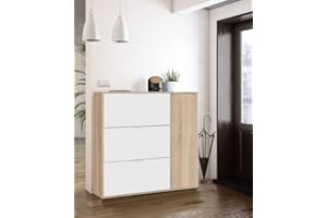 CAESAROO Scarpiera doppia profondità 115 cm Bianco opaco e Rovere Canadese con 3 ribalte e 1 anta - Rovere e Bianco