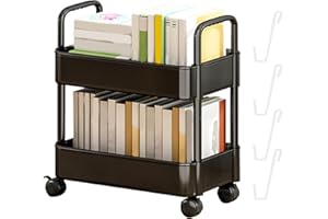 BAOQIFONG Carrello Con Ruote A 2 Livelli, Carrello Organizer Multiuso Con Rotelle | Libreria Mobile Organizer Scaffali Con Materiale Pp Di Alta Qualità, Carrello Porta Libri Con Rotelle Per La Scuola a Casa
