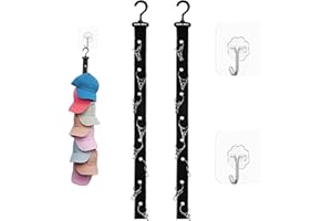 AUNHOKE 2 Stück Cap Halter, Cap Aufbewahrung, Cap Halterung Wand mit 16 Clips, Cap Organizer mit 2 Haken Selbstklebend, Kappenhalter Hutablage Aufhängen für Baskenmützen Basecaps Sonnenhüte