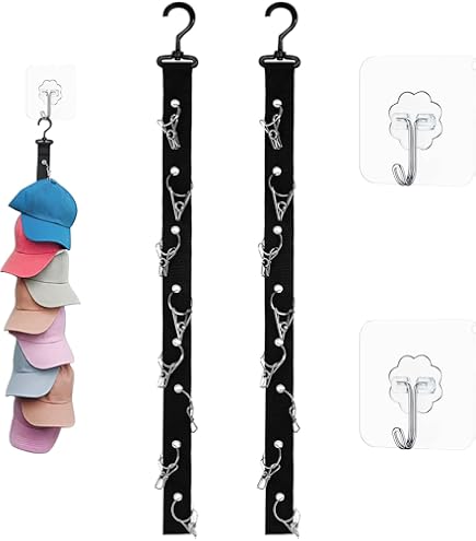 Support Casquette, Rangement Casquette, Porte Chapeau Mural Extensible, Porte Chapeau Avec 8 Crochets, Range Casquette Pour Suspendre Chapeaux, Cravates, Écharpes, Gants, Portable, 2 Pièces