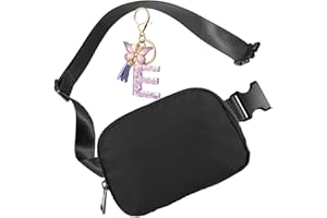 VPOOFREE Black Bumbags Fanny Pack for Women Men Cross Body Bum Waist Bag Crossbody Belt Purse with Letter E Keyring Initial Butterfly Key Ring(Black Bumbag for E)
