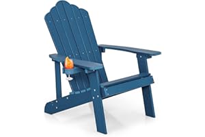 GIANTEX Fauteuil Adirondack en HIPS, Porte-Gobelet Réglable, Dossier Haut, Résistante aux Intempéries, Fauteuil de Jardin Exterieur pour Jardin, Terrasse, Balcon, Charge 170 kg, 85 x 77 x 94 cm, Bleu