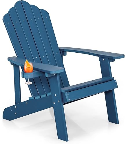 Sedia Adirondack Per Esterni - Con Portabicchiere, Schienale Ergonomico, Blu - Foto 7