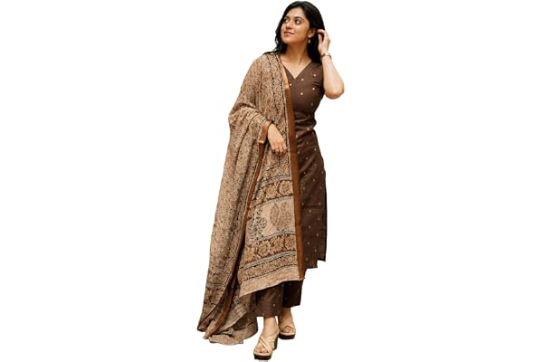 GoSriKi Kurta Set Women Viscose Printed | Kurti Set Woman | Kurta Pant Dupatta 3 Piece Outfit | V-Neck Elbow Length Sleeve St