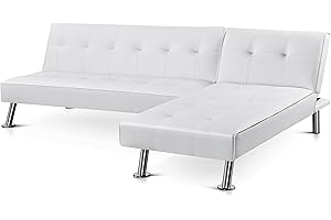 ‎YAHEETECH Yaheetech L-förmiges Sofa-Set Verstellbarer 4-Sitzer Sofa 2er Ecksofa Schlafsofa Schlafcouch Bettsofa Gästebett Klappsofa Ruhesessel mit Schlaffunktion im Wohnzimmer/Schlafzimmer weiß