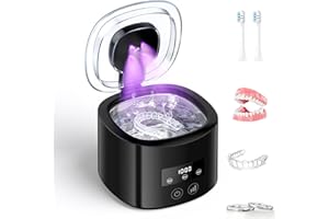 DRESZ Limpiador Ultrasónico,50000Hz Limpiador Ultrasonidos Dental，230ML Ultrasonidos Limpieza,4 Lampara UV Ultrasonic Cleaner Portatil para Dentaduras, Retenedores, Alineadores y Joyas-Negro
