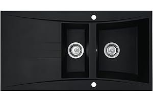 Liquida SEV150BL 1.5 Bowl Composite Reversible Black Kitchen Sink and Waste Kit