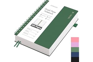 ‎EMSHOI EMSHOI Notizbuch A5 Kariert, Spiral Notizblock mit 300 Seiten / 150 Blatt, 100gsm Kariert Papier zum Schreiben, PVC Hardcover, für Schule, Arbeit, Zeichnen, Reisetagebuch, 14.5 × 21 cm -Tintengrün