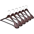 Amber Home 44.5cm Retro Wooden Suit Hangers 10pcs with Wide Shoulder(5.8cm), Heavy Duty Antique Wood Coat Hanger with Non Slip Pants Bar, Walnut Brown Clothes Hangers Rack for Jacket Trousers Slacks