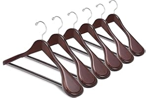 ‎AMBER HOME Amber Home 10 Stück 44,5cm Retro Kleiderbügel aus Holz mit Breite Schultern(5.8cm), Robust und Glänzend Antik Braun Aufhänger mit Runde Stange für Anzug Jacke Mantel Hemd Hose