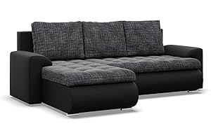 ‎MEBLIGO Mebligo - Ecksofa mit Schlaffunktion und 2 Bettkasten Schwarz + Schwarz 230x89x159 (BxHxT) FORESTA - Links Eckcouch, Sofas & Couches, Couch L Form, Cauchsofa, Sofa Wohnzimmer