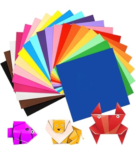 Papier Origami Double Face Yasutomo Fold'ems - 50 Feuilles 15x15cm (5.875"), 10 Couleurs, Kraft Et Tons Vifs