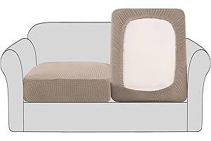 BellaHills Stretch Sofa Seat Cushion Cover Sofa Couch Cushion Furniture Protector Sofa Slipcover with Elastic Bottom Spandex Jacquard Fabric Small Checks(2 Pieces, Sand)