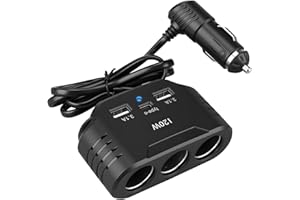 TOALUEA 120W Prise Allume Cigare 12V 24V, Adaptateur avec 3 Prises Allume-Cigare 2 USB-A Port 1 Type C 5V 3.1A, Multi Chargeur Splitter avec LED pour Tablette GPS Phone Dash Cam Caméra Voiture