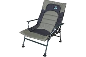 CARPZILLA Outdoor Portable Folding Fishing Arm Rests Chair Armchair Recliner Camping Heavy Duty 4 Adjustable Legs XL Dark Green L65 x W60 x H(97-112) CM