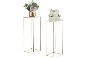 Inweder Invarken guld blomstativ bröllop hjärta – 2 stycken metallpelare vaser hög botten vas 80 cm rektangulära vaser för mi