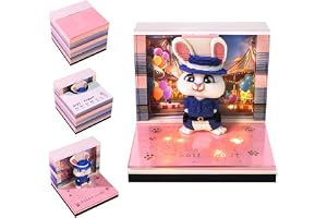 JYQOQH 3D-kalender 2027, 3D-anteckningsblock för rivning, kaninagent | 3D-anteckningsblock med LED-ljus och kristallklar display, 3D Memo Pad Papie för julklappar