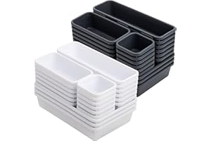 WUWEOT 42 Pack Interlocking Desk Drawer Organizer Tray, 4 Size Separators Storage Container Divider Bins for Kitchen Utensils Silverware Bedroom Dresser Cosmetic Makeup Tools Office Supplies