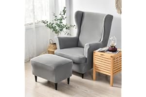 CHNSHOME Copripoltrona con Orecchie 1 Posto Elasticizzato 2 Pezzi Coprisedile con Orecchie Fodera per Pouf Fodere per poltrone Elastiche Grigio Chiaro