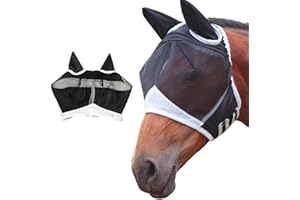 KAYEF pferde Fliegenmaske, 1-teilige Anti-Fliegen pferde maske, Pferdemaske mit Ohrenschutz, atmungsaktives Netz, UV-Schutz, Mückenschutz, elastische Fliegenmaske
