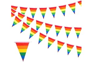 iwiio 26.2ft Pride Bunting Flags, Gay Pride Flag, 25 Triangle Flags Banner, LGBT Colorful Stripes Bunting for Pride Decorations, Pride Month, Home, School, Bars, Garden Decor