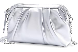 VASCHY Bolso Mujer Fiesta, Clutch de Noche Plisado con Diseño Concha, Cartera de Mano con Cadena Desmontable, 24 x 5 x 16,5 cm