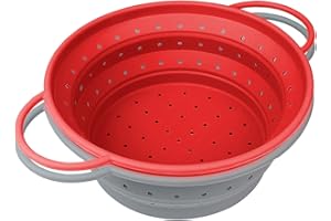 RHAFAYRE Scolapasta Pieghevoli, Confezione da 2 Scolini da Cucina in Silicone con Manici - Scolino per Pasta, Cestello Scolapasta per Scolare Pasta, Verdure, Frutta e Fagioli, Grigio+Rosso