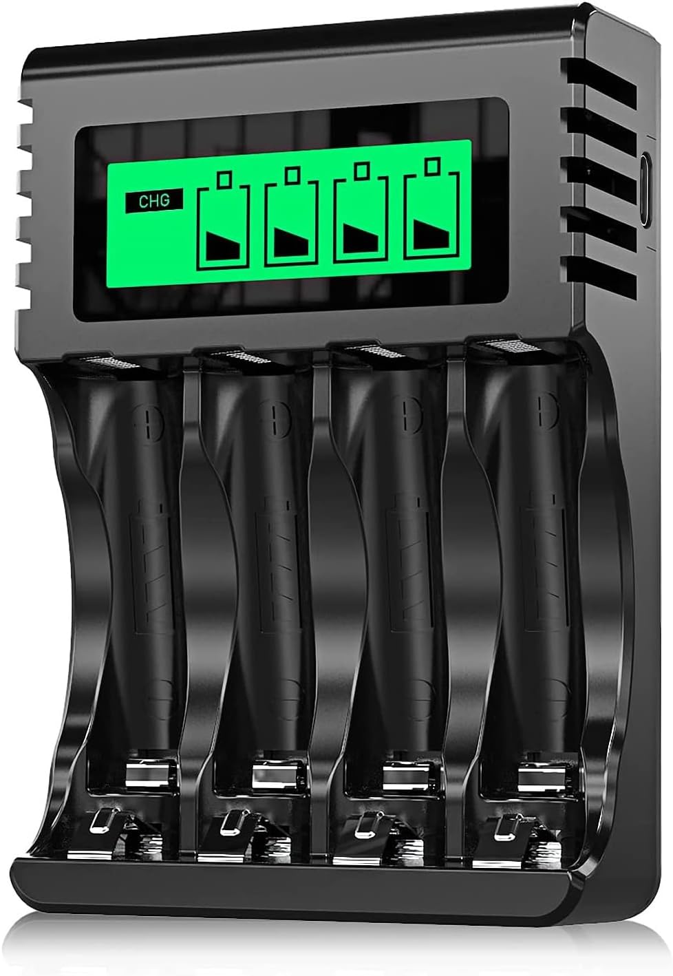 POWEROWL Cargador Rápido de Pilas Recargables, LCD Cargador para Ni-MH Pilas Recargables AA/AAA, Ranura Independiente & USB Carga Rápida