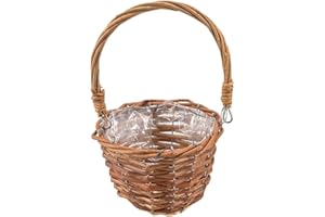 Ideen mit Herz Cesta de Mimbre con Papel de Aluminio | Decoración y Embalaje de Regalo | 15 cm de Diámetro | 26 cm de Alto | Flores (Marrón)