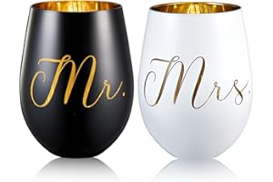 xilaxila Verres à vin Mr & Mrs - Cadeaux de fiançailles cool - Cadeaux de mariage pour les couples, les mariés et les mariés, lui et elle - Cadeaux de fête prénuptiale pour future mariée (MR et MRS)