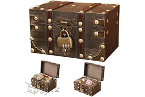 Fivtsme Mini Schatztruhe Holz,10 Stücke Schatzkiste Kindergeburtstag Holzkiste mit Deckel, Mini Schatzkiste mit Deckel für Piratenparty Geburtstags DIY - 9x5.5x4.5 cm (3)