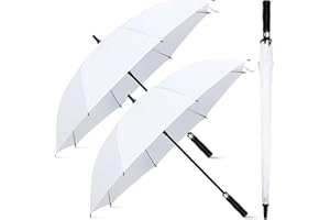 Weewooday 2 Pcs Large White Golf Wedding Umbrella 47.2 Inch Automatic Travel Umbrellas Windproof Plastic Handle Umbrella Brolly Photographer Parasol for Wedding Bride Groom Party