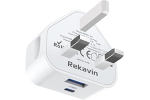 REKAVIN USB C Plug Fast Charge Plug,20W For Apple iPhone Plug Dual Port USB Type C Wall Charger Plug UK Charging for iPhone 17 Air/16/15/14 Pro/14 Pro Max/13 Pro Max/12 Pro/11 Pro/iPad(Cable Not Included)