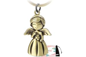 GZXYA Porte-clés au motif ange gardien, pendentif porte-bonheur, avec feuille de trèfle, pour examens ou voiture, approprié comme cadeau pour femmes, petite amie, collègues