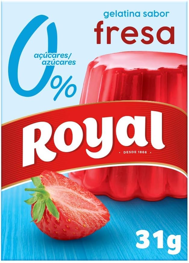 Royal Gelatina Sabor Fresa 0%, Preparado en Polvo Sin Azúcar, Pack 31 g
