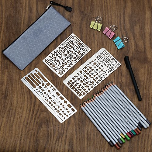 GIMARS 3 Stück Edelstahl Schablone Malen Multifunktionale Zeichnung Lineal – Zusatz mit einer tragbaren Reißverschlusstasche – Set ideal für Bullet Journal, Scrapbooking, Karten und Craft Projekte - 2