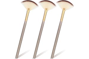 GEEHUA Lot de 3 pinceaux à maquillage en fibre synthétique avec manche en bois - Pinceaux éventail - Maquillage pour le visage - Pinceaux applicateur - Or rose