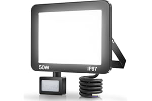 TASINUO Faretto con Sensore di Movimento 50W, 5000LM Faro LED Esterno con Sensore Movimento, 7000K Faretto LED da Esterno, Impermeabile IP67 Applique da Esterno per Giardino, Terrazza, Garage