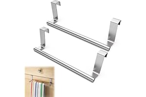 ZYPHONX 2 PCS Over Door Towel Rail, Silver Towel Holder, Kitchen Towel Rail, No Drilling for Kitchen Bathroom, Anti Slip Scratch Protecting Stripe for Cupboard Drawer Cabinet, Kitchen and Bathroom (23cm)