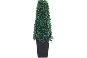 Metro Garden Artificial Boxwood Topiary Pyramid Cone in Black Resin Pot 55cm (1.8ft) Tabletop or Floor Standing Tree