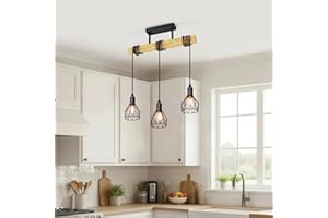 LVWIT Black Pendant Lighting,Vintage Hanging Lights,Wood Ceiling Light Fitting,3 Way Kitchen Light Ceiling,Drop Lights Ceiling,Industrial Ceiling lamp for Lving and Dining Room(E14 Base,NO Bulbs)