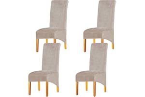 LANSHENG Velvet Dining Chair Covers, Stretch High Back Chair Seat Protector Slipcovers, Washable Removable Kitchen Chair Covers for Dining Room (Camel, Set of 4)