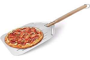 Zosenyer Pala para Pizza, con 43cm Mango de Madera Pala Pizza Perforada de Aluminio, Antideslizante Resistente al Calor transferir pizzas para los amantes de la cocción casera como el pan de pizza
