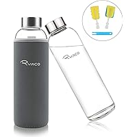 Ryaco Glasflasche Trinkflasche Classic Tragbare 550ml BPA-frei für unterwegs Sportflasche Glas Wasserflasche zum Mitnehmen von kalten Heiß Getränken mit Neopren Tasche und Schwammbürste