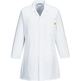 Portwest AS10 Front Anti-Static Robe with Hidden Poppers 3 Pockets | White, XL, EN 1149-5, EN 61340-5-1, UPF 50+, Standard Cu